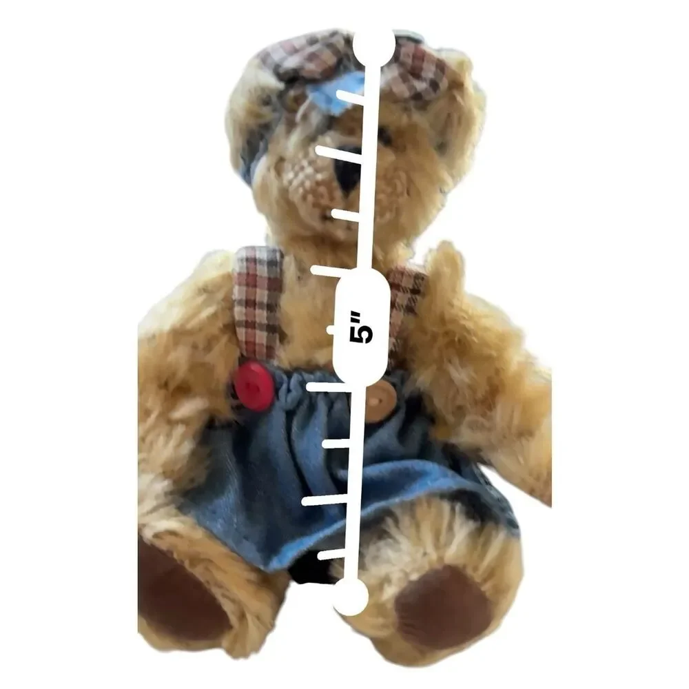 Boyd’s Bear Winifred in Blue Overalls with Plaid Accents Sitting 5”